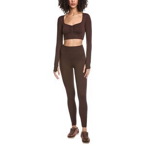 Marion Womens 2Pc Cropped Top & Yoga Legging Set, Brown